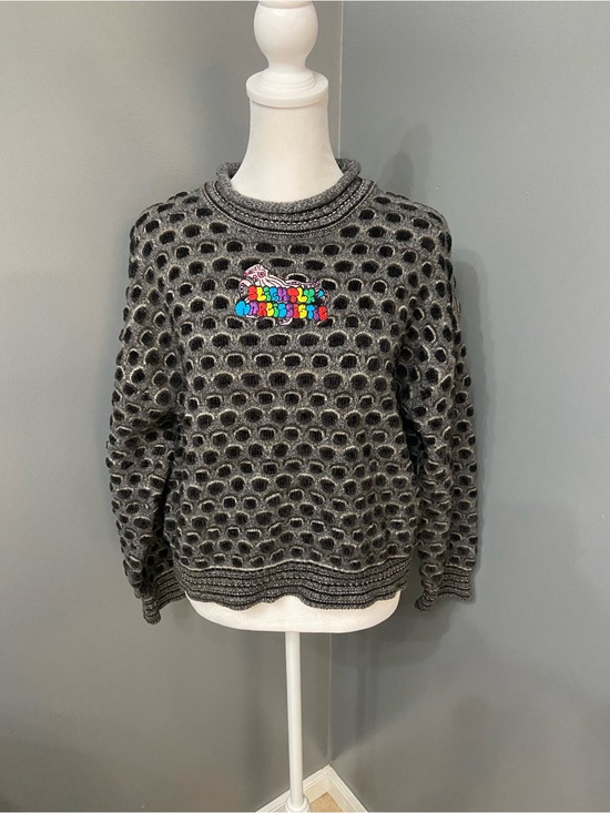 unbranded Sweaters - Textured Bubble Knit Sweater Wool Mohair Blend Gray Black XL 1980s-90s Kitchy
